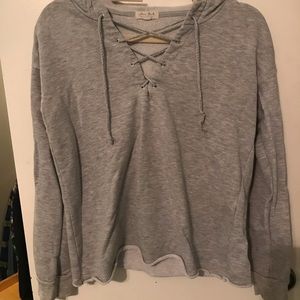 Gray light sweater lace up long sleeve
